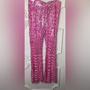 Pink Sequin Flared pants Size XL NEW